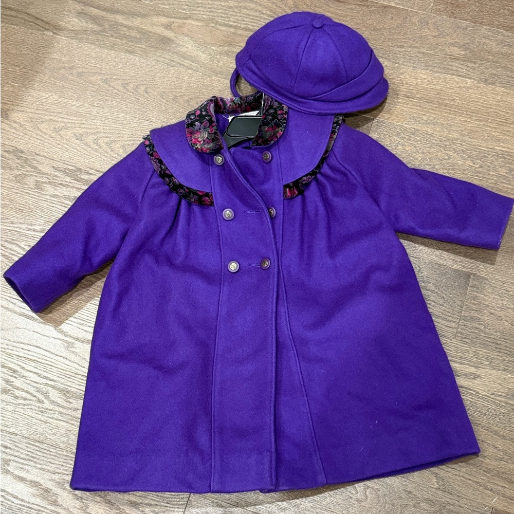 Vintage Rothschild purple Wool Coat & Hat Set 4T